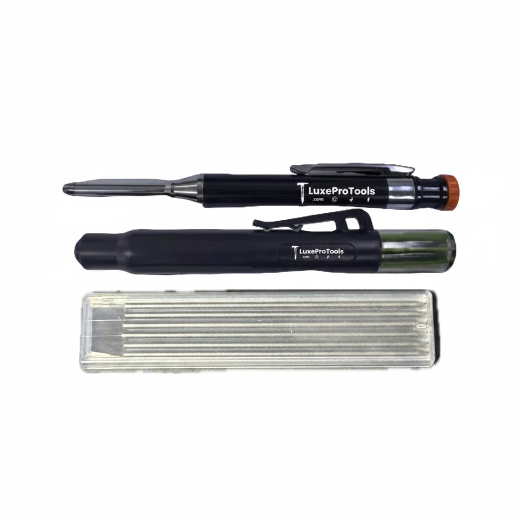 Two options Carpenters pencil + 6 lead holder + 12 total Spare leads