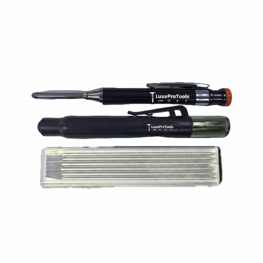 Two options Carpenters pencil + 6 lead holder + 12 total Spare leads
